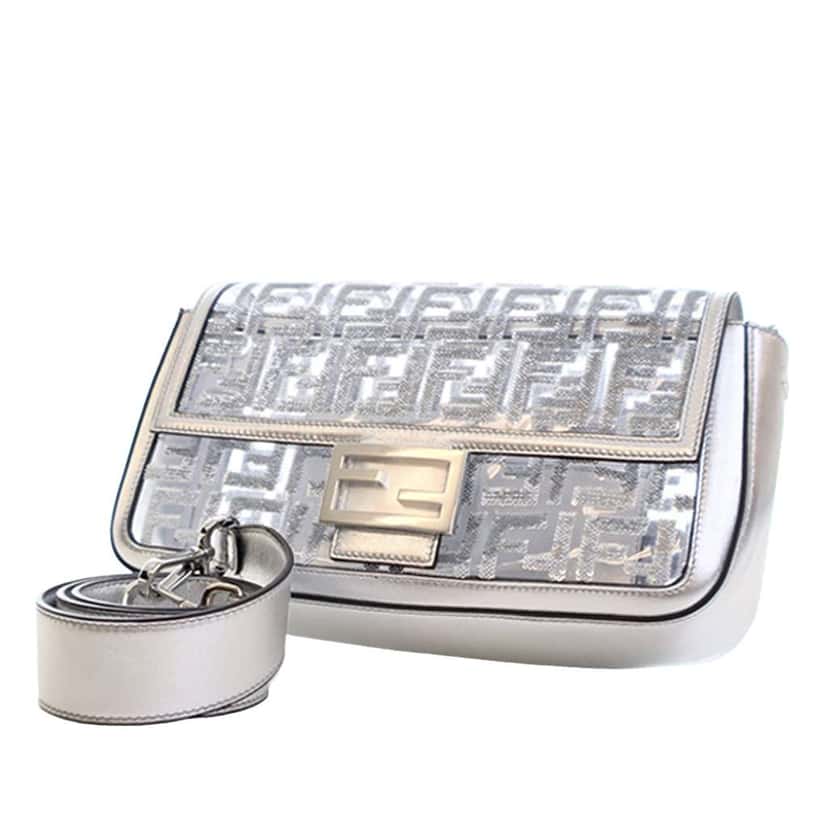 Fendi Nicki Minaj Medium Sequined PVC FF 1974 Baguette Satchel Silver Good condition - Back View