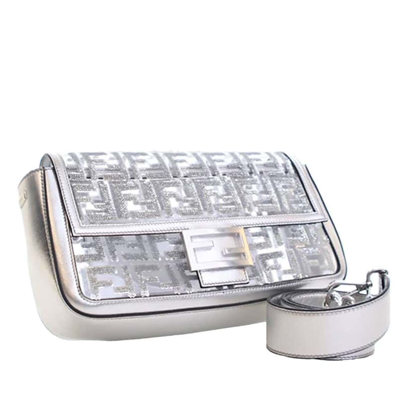 Fendi Nicki Minaj Medium Sequined PVC FF 1974 Baguette Satchel Silver Good condition - Inside View