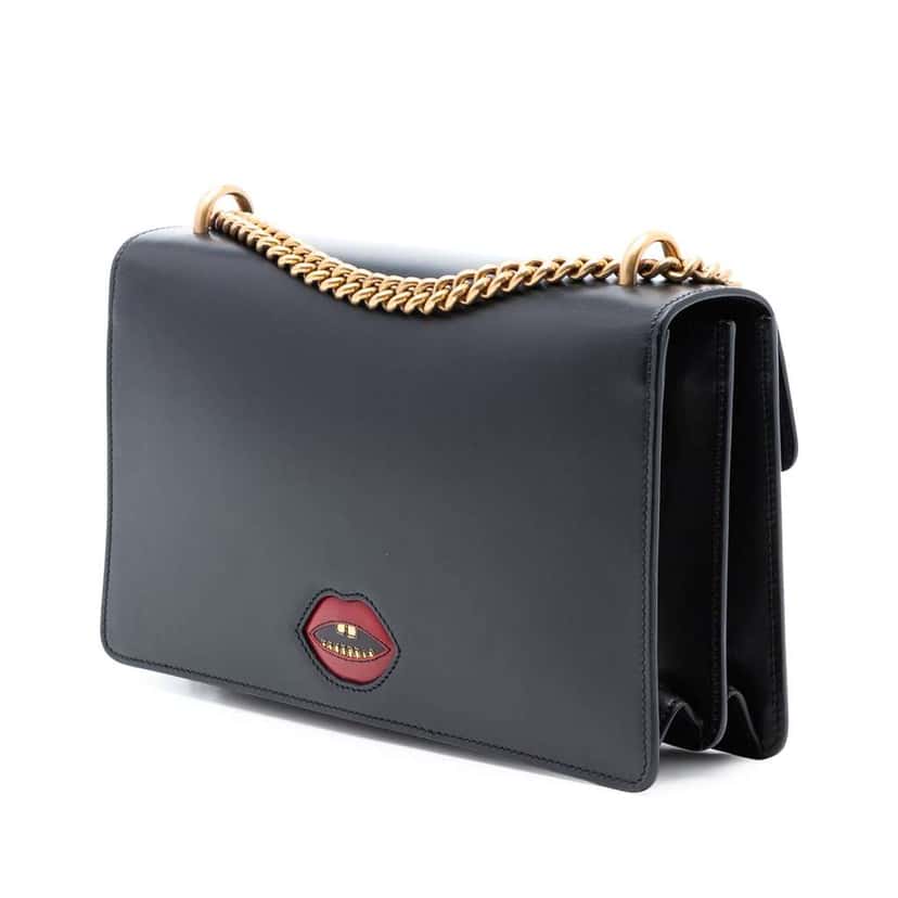 Gucci Medium GG Marmont Leather Malaga Kid Heart Patch Chain Flap Black Leather Very good condition - Back View
