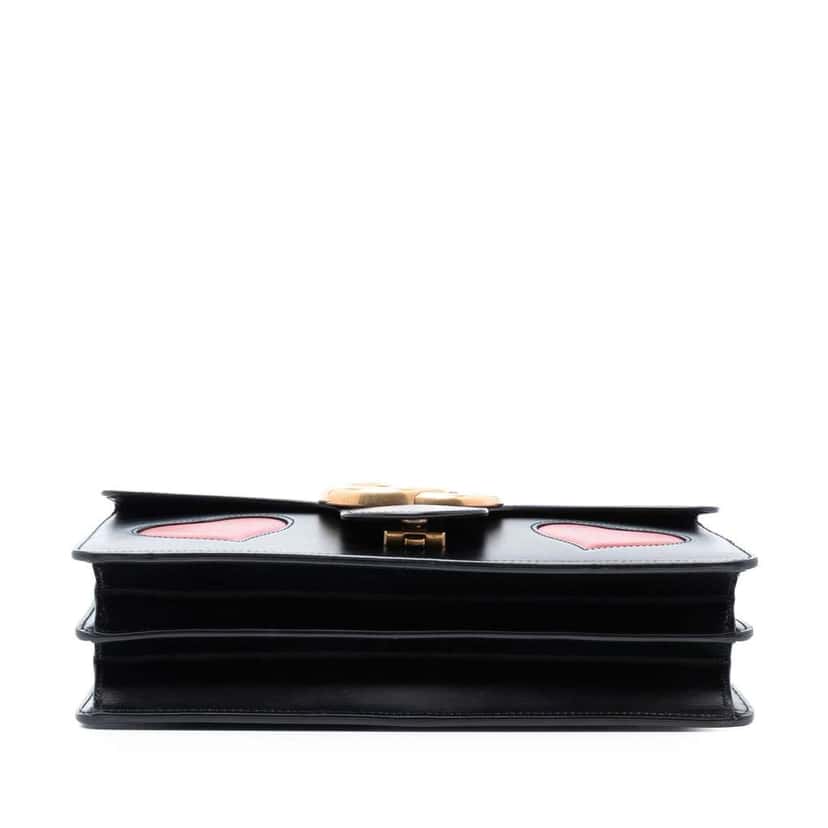 Gucci Medium GG Marmont Leather Malaga Kid Heart Patch Chain Flap Black Leather Very good condition - Inside View