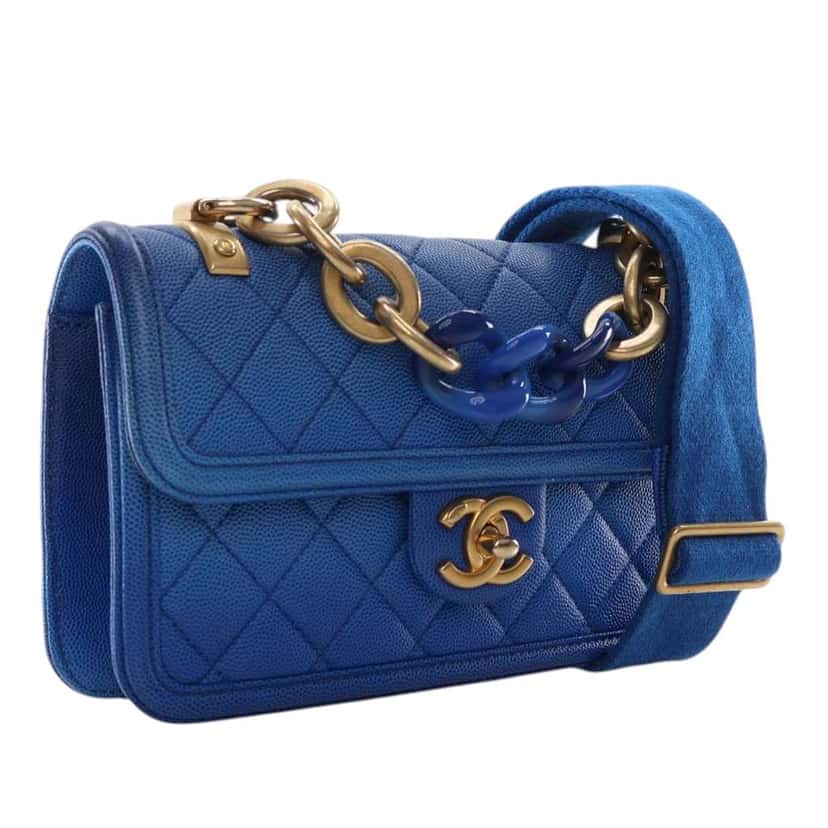 Chanel Small Quilted Caviar Sunset On The Sea Flap Blue Leather Good condition - Back View