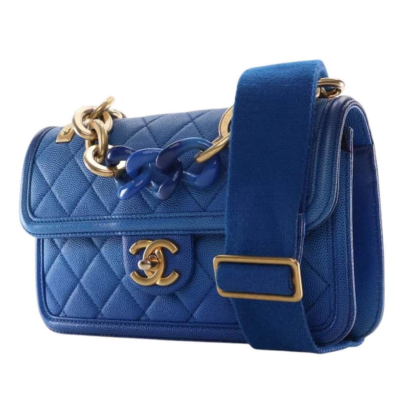 Chanel Small Quilted Caviar Sunset On The Sea Flap Blue Leather Good condition - Inside View