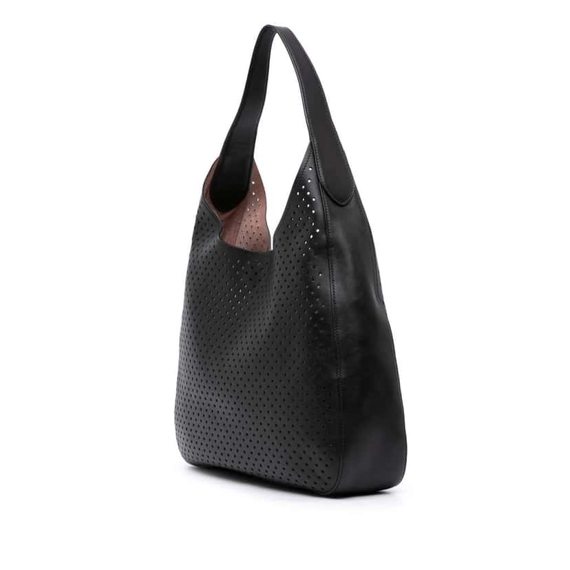 Prada City Fori Perforated Leather Hobo Bag Black Leather Good condition - Back View