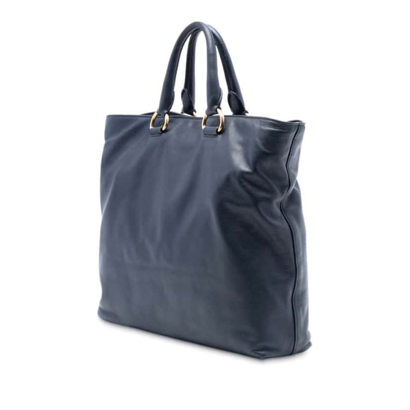 Prada Soft Calf Open Convertible Tote Blue Leather Very good condition - Back View