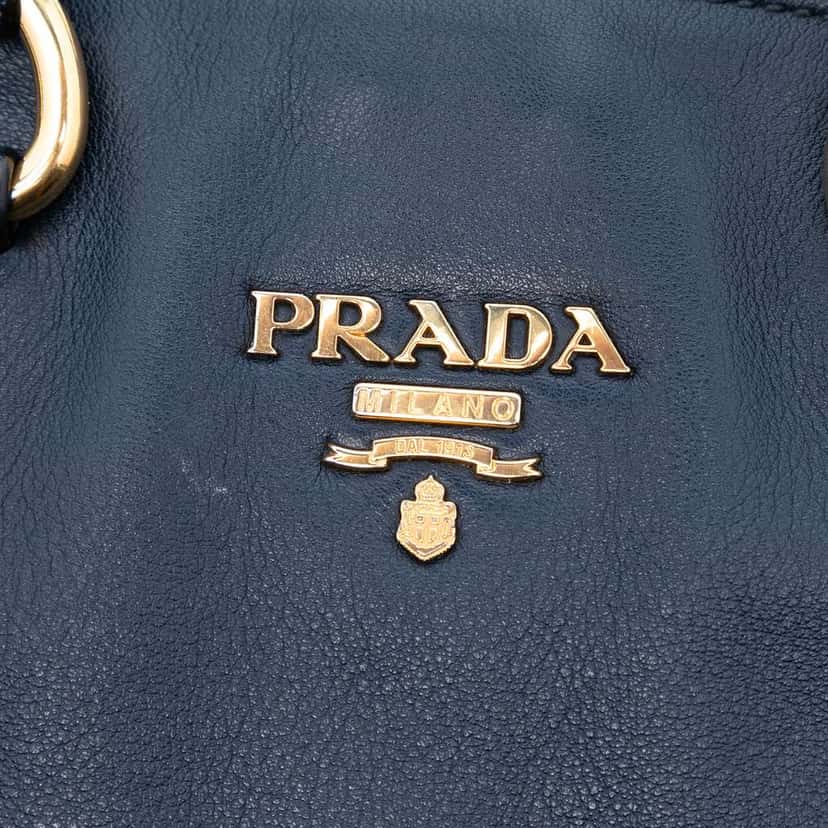 Prada Soft Calf Open Convertible Tote Blue Leather Very good condition - Box View