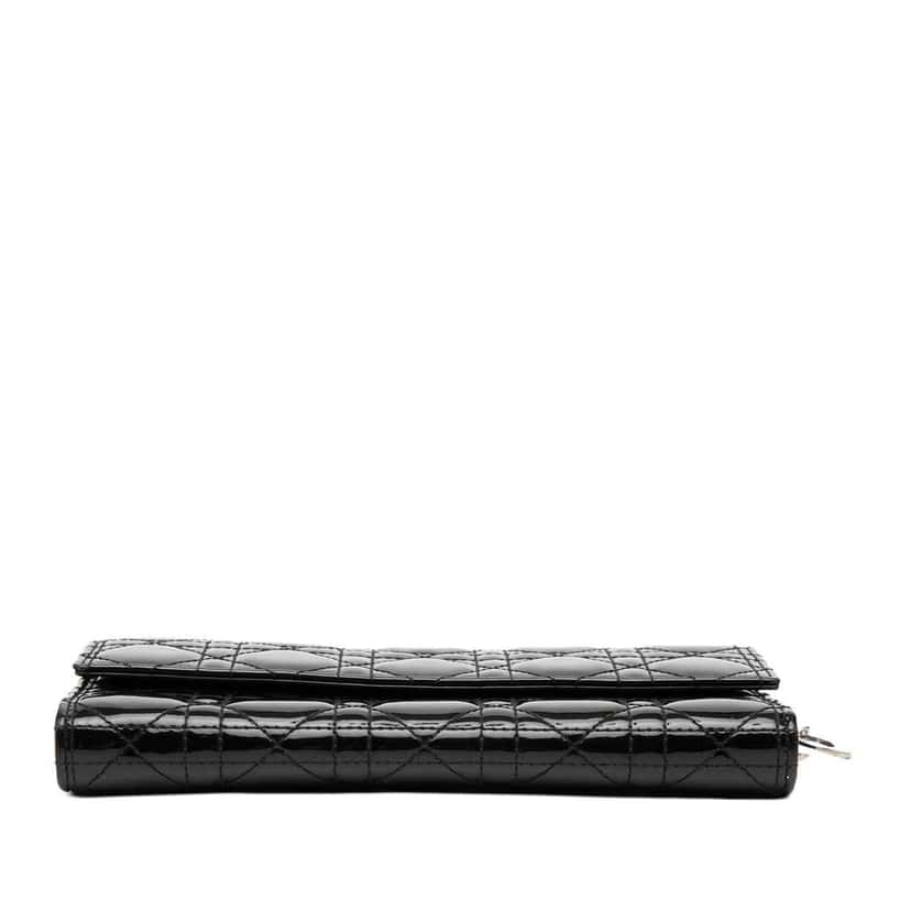 Dior Patent Cannage Lady Dior Wallet On Chain Black Leather Good condition - Inside View