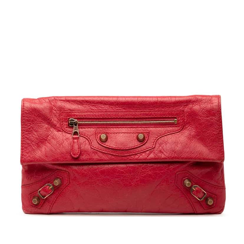 Balenciaga Lambskin Motocross Giant 12 Envelope Clutch Red Leather Good condition - Front View