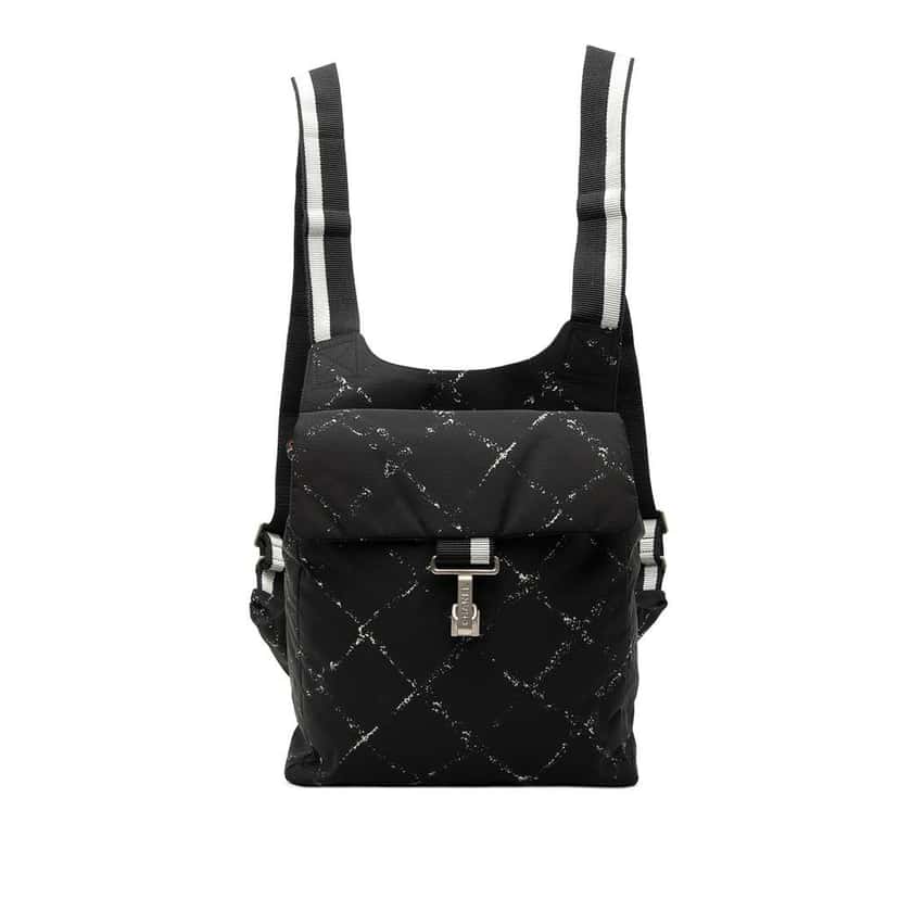 Chanel Old Travel Line Nylon Backpack Black Very good condition - Front View