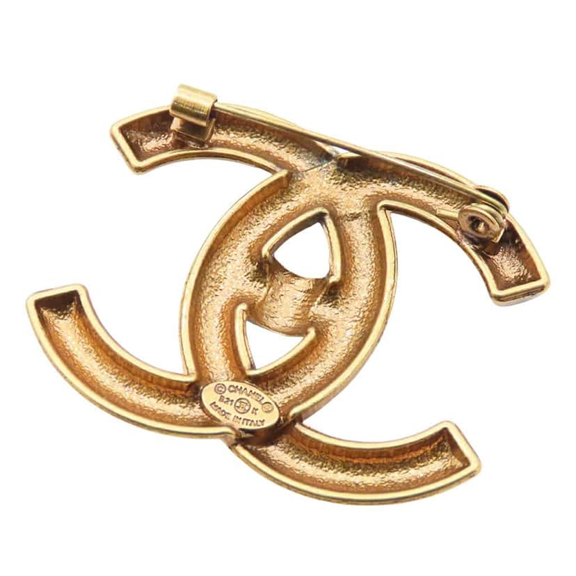 Chanel Gold Plated CC Brooch Gold Metal Good condition - Back View