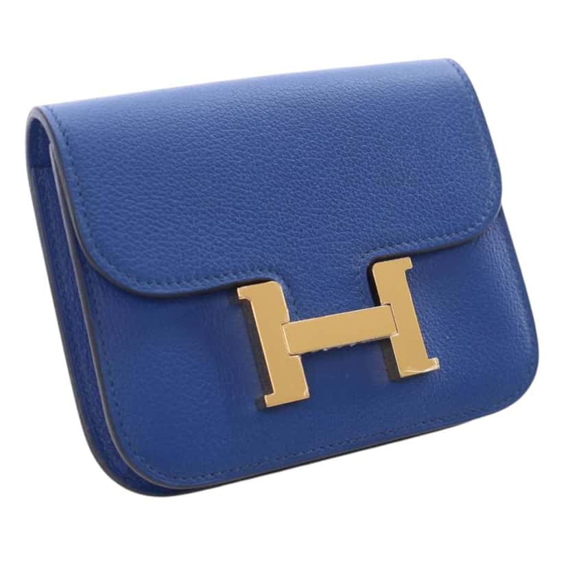 Hermès Evercolor Constance Slim Wallet Blue Leather Good condition - Back View