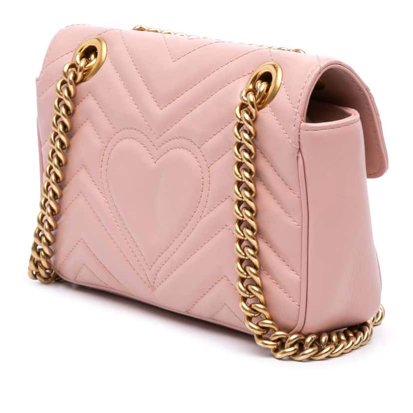 Gucci Small GG Marmont Matelasse Leather Shoulder Bag Pink Leather Good condition - Back View