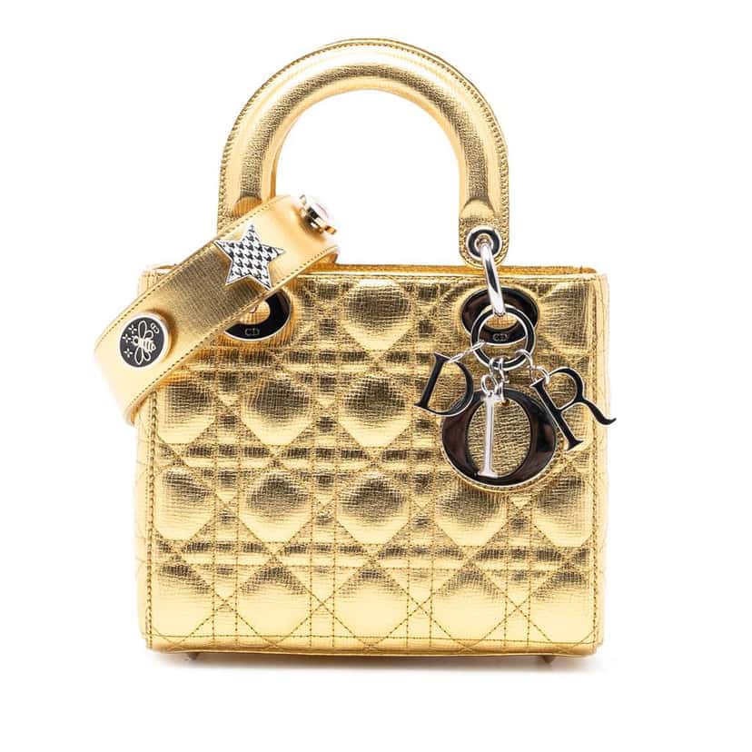 Dior Small Metallic Grained Calfskin Cannage My ABCDior Lady Dior Gold Leather Good condition - Front View