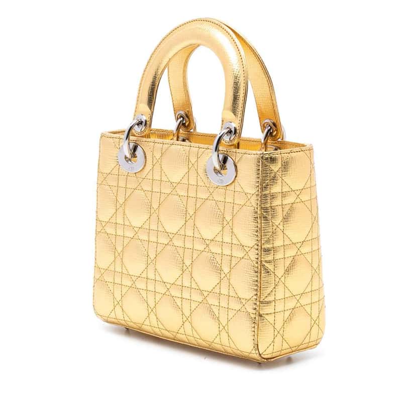 Dior Small Metallic Grained Calfskin Cannage My ABCDior Lady Dior Gold Leather Good condition - Back View