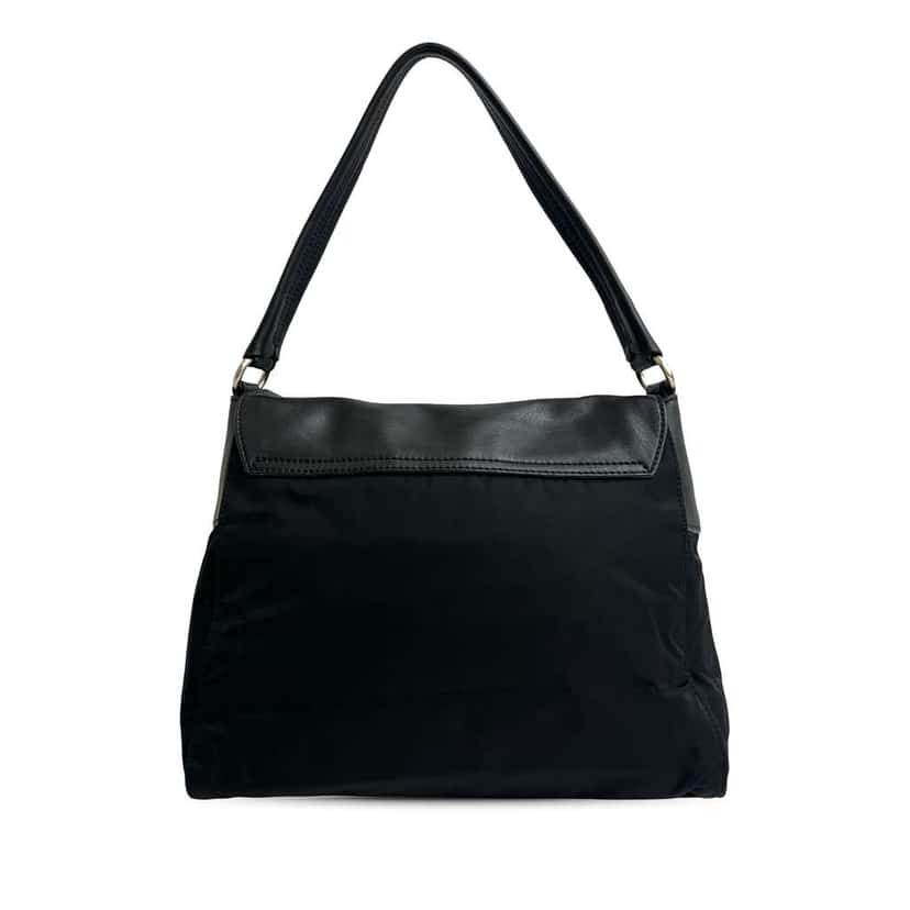 Prada Vitello Trimmed Tessuto Shoulder Bag Black Good condition - Back View