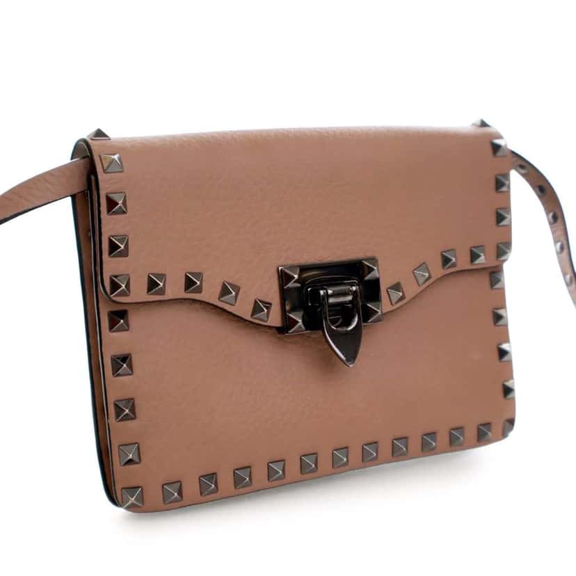 Valentino Mini Leather Rockstud Flap Crossbody Brown Leather Good condition - Inside View