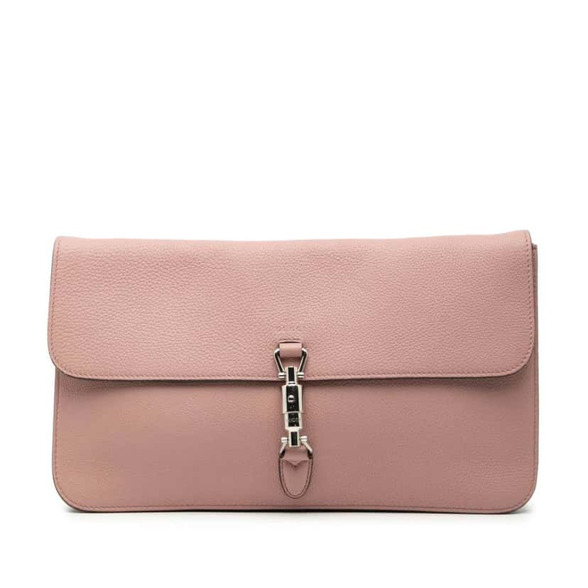 Gucci Pebbled Calfskin Soft Jackie Clutch Pink Leather Good condition - Front View
