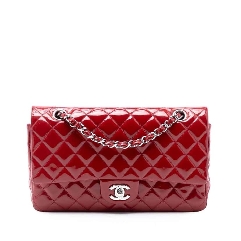 Chanel Medium Classic Patent Double Flap Red Leather Good condition - Front View