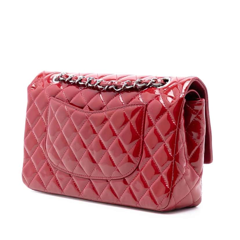 Chanel Medium Classic Patent Double Flap Red Leather Good condition - Back View