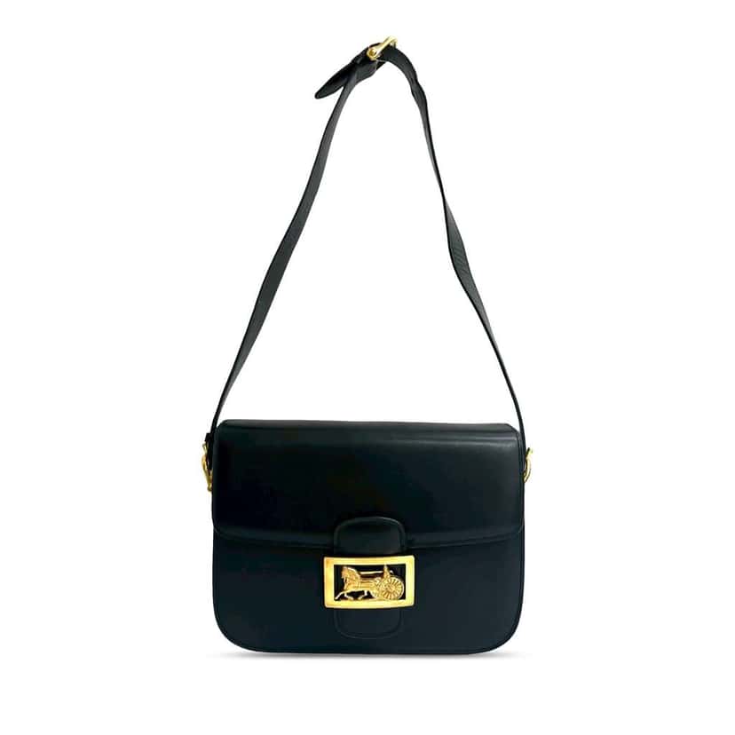 Celine Calfskin Horse Carriage Shoulder Bag Black Leather Good condition - Front View