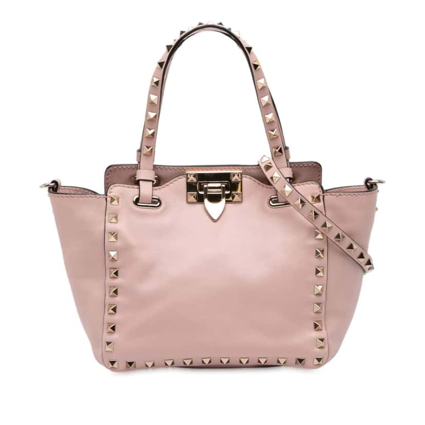 Valentino Mini Leather Rockstud Trapeze Satchel Pink Leather Good condition - Front View