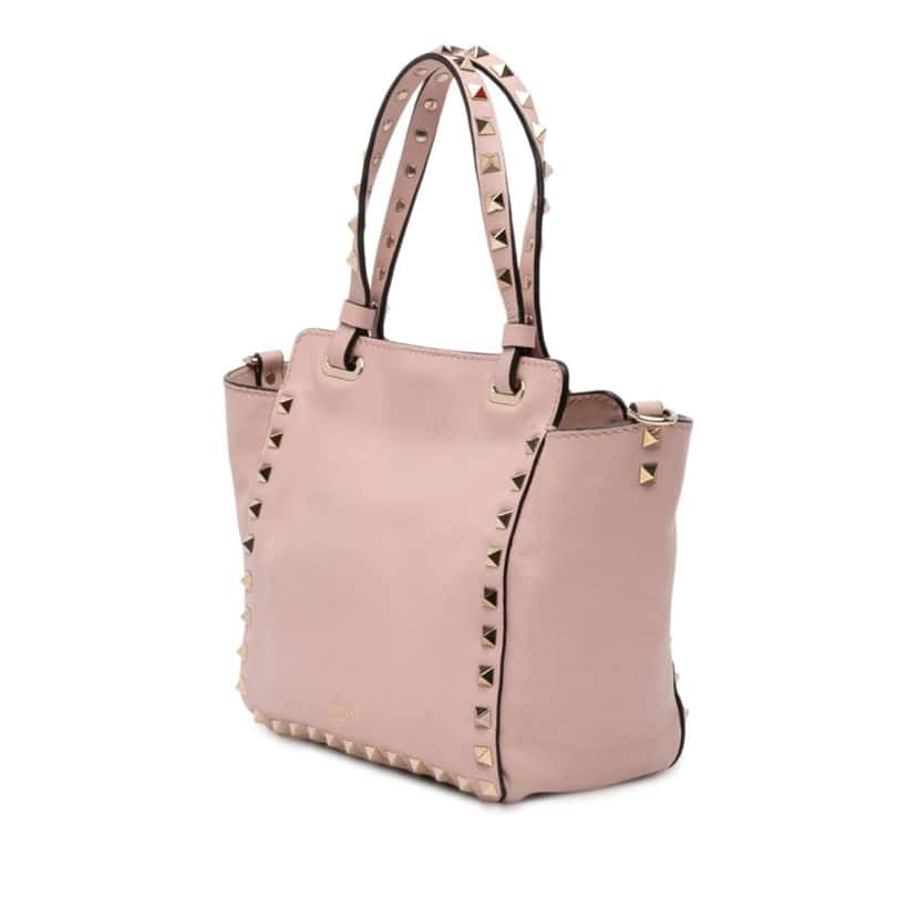Valentino Mini Leather Rockstud Trapeze Satchel Pink Leather Good condition - Back View