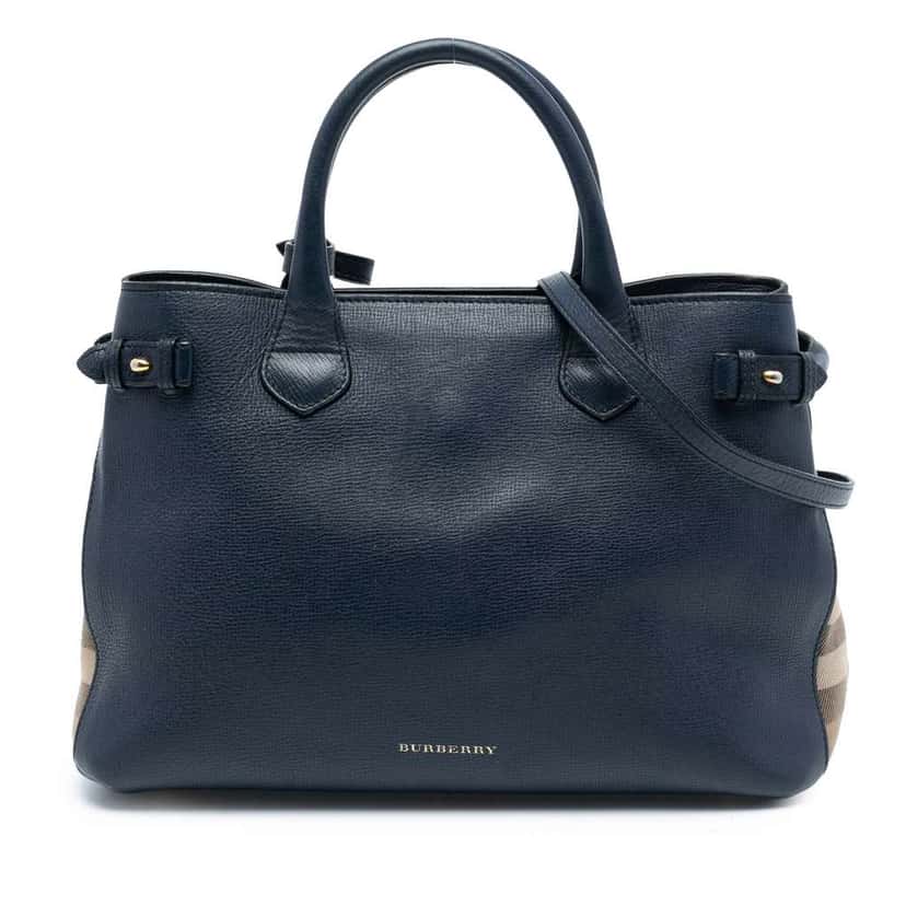 Burberry Medium Leather and House Check Banner Satchel Blue Leather Good condition - Front View