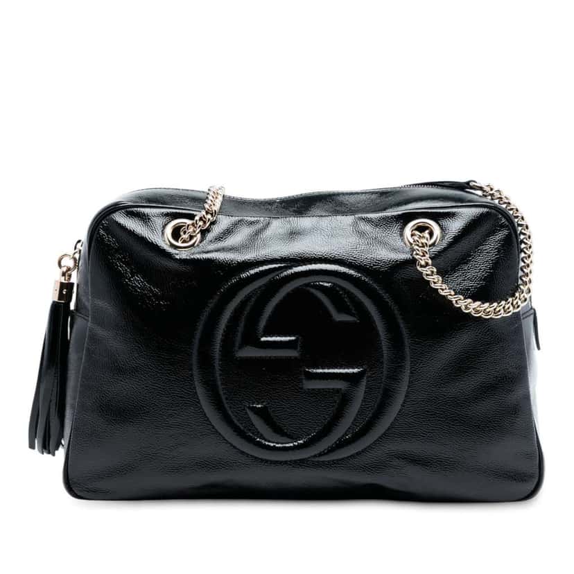 Gucci Patent Soho Chain Shoulder Bag Black Leather Good condition - Front View