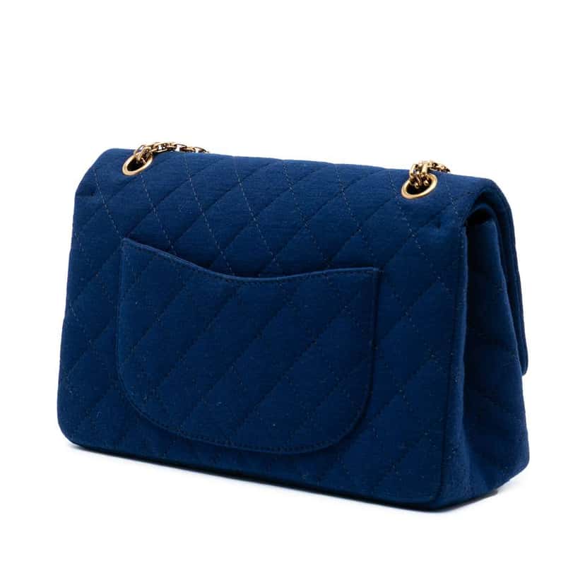 Chanel Quilted Jersey Reissue 2.55 Double Flap 226 Blue Cotton Good condition - Back View