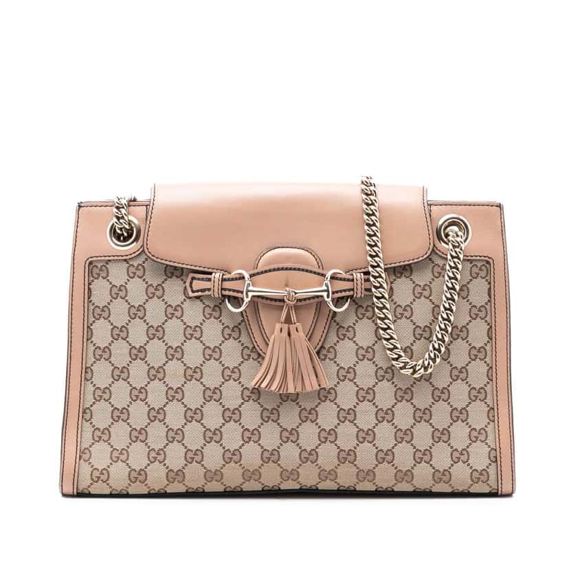 Gucci Large GG Canvas Emily Shoulder Bag Brown Canvas Good condition - Front View