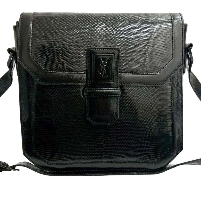 Saint Laurent Lizard Embossed Leather Monogram Crossbody Black Leather Good condition - Front View