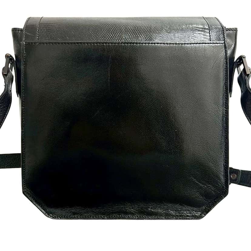 Saint Laurent Lizard Embossed Leather Monogram Crossbody Black Leather Good condition - Back View
