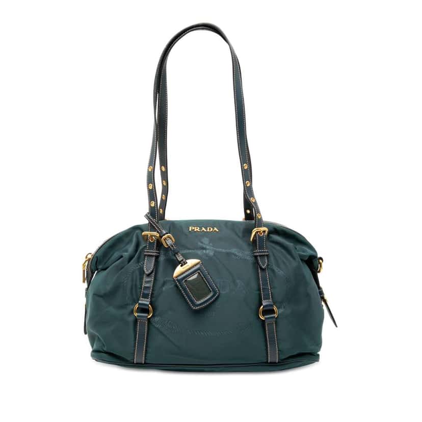 Prada Saffiano Trimmed Tessuto Logo Satchel Blue Very good condition - Front View