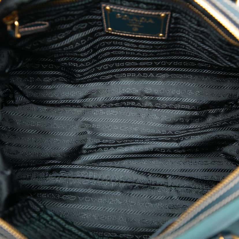 Prada Saffiano Trimmed Tessuto Logo Satchel Blue Very good condition - Model View