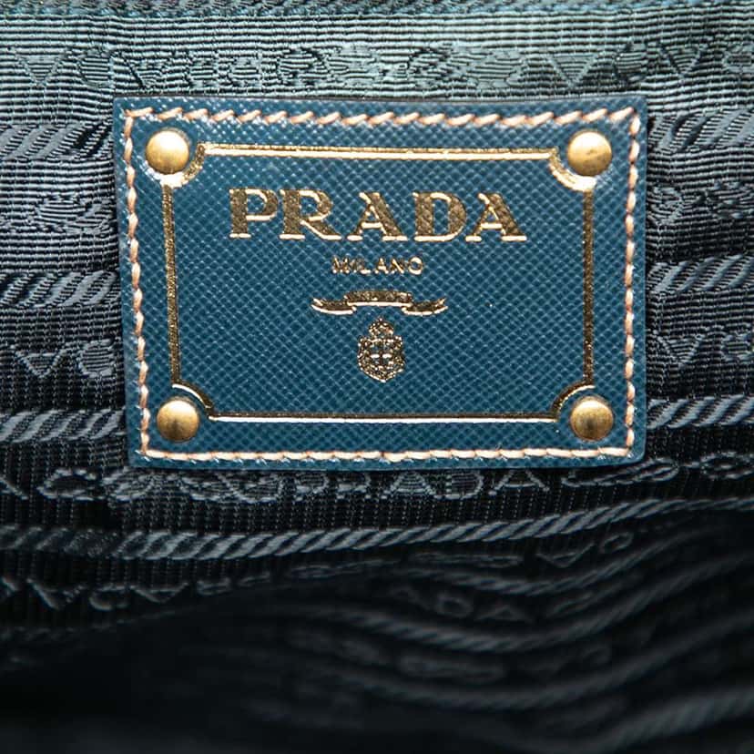 Prada Saffiano Trimmed Tessuto Logo Satchel Blue Very good condition - Box View
