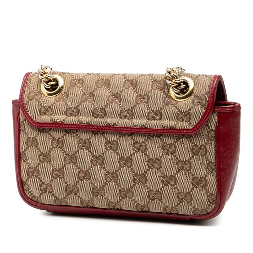 Gucci Small GG Marmont Matelasse Diagonal GG Canvas and Leather Shoulder Bag Brown Canvas Very good condition - Back View