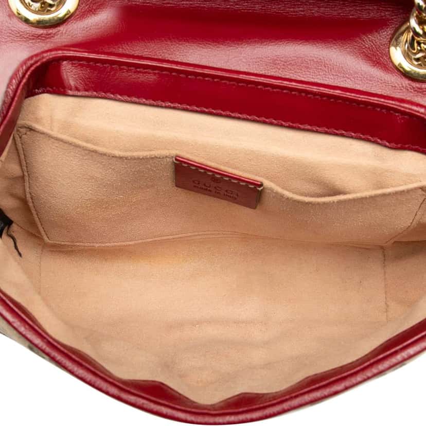 Gucci Small GG Marmont Matelasse Diagonal GG Canvas and Leather Shoulder Bag Brown Canvas Very good condition - Model View