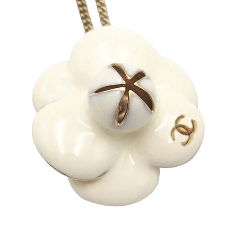 Chanel CC Gold Plated Enamel Camellia Pendant Necklace Gold Metal Good condition - Inside View