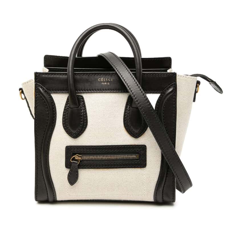 Celine Nano Bicolor Canvas and Leather Luggage Tote White Canvas Very good condition - Front View