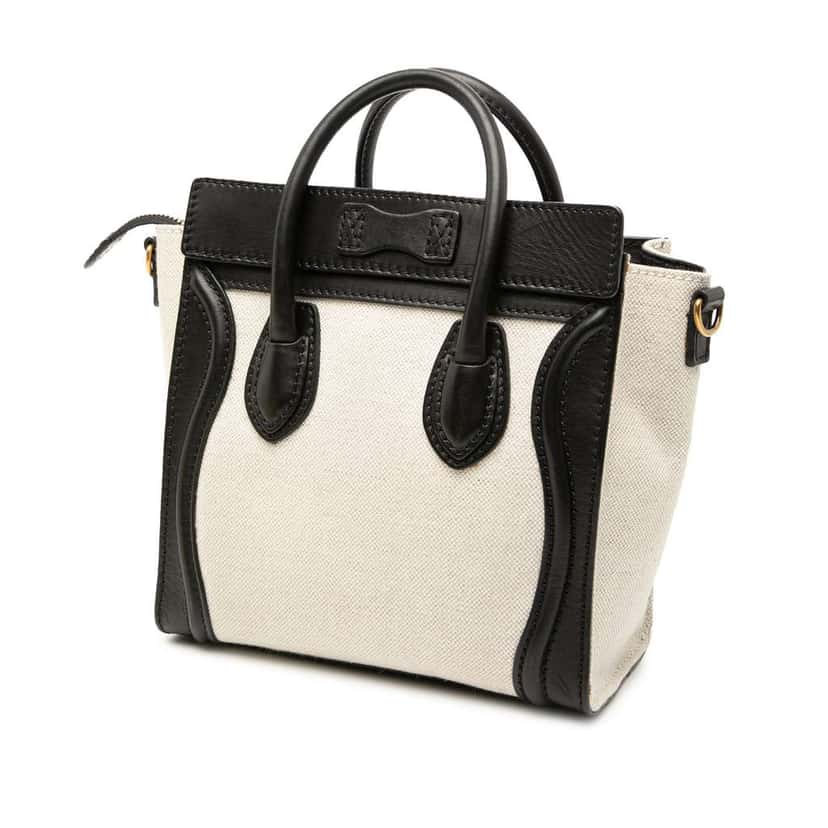 Celine Nano Bicolor Canvas and Leather Luggage Tote White Canvas Very good condition - Back View