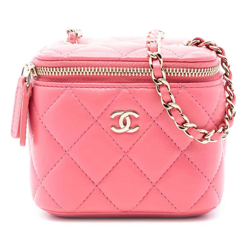 Chanel Mini Quilted Lambskin Top Handle Vanity Case With Chain Pink Leather Very good condition - Front View