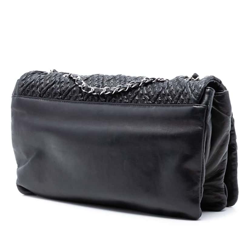 Chanel CC Quilted Astrakhan Single Flap Black Leather Very good condition - Back View
