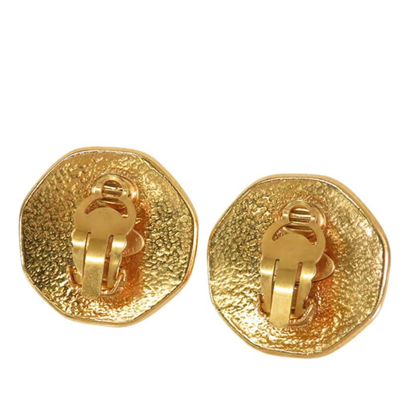Chanel CC Gold Plated Faux Pearl Octagon Clip on Earrings Gold Metal Good condition - Back View