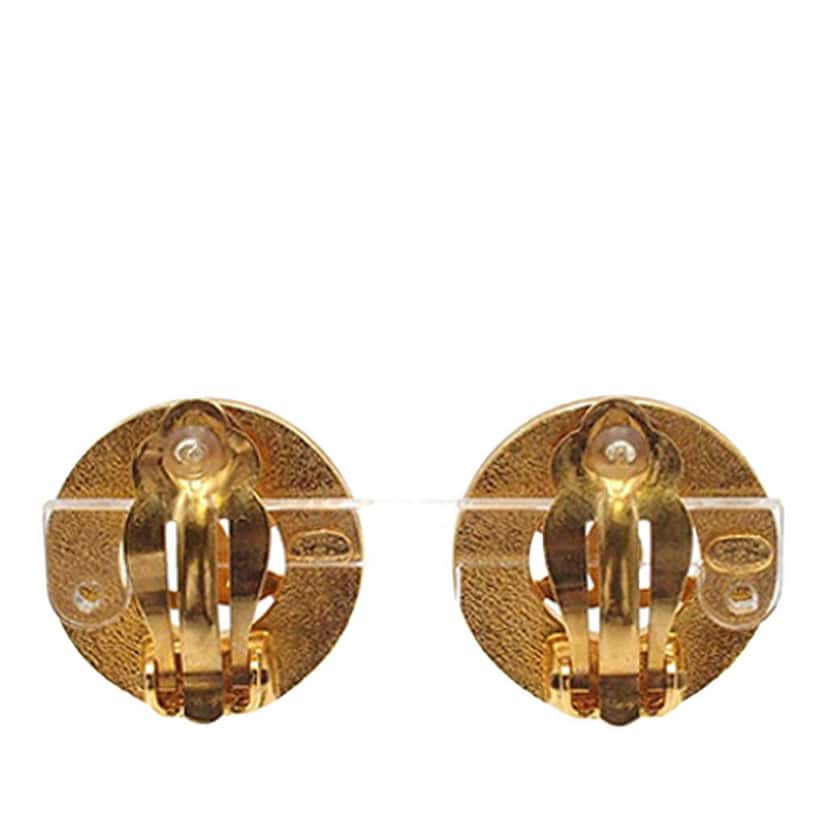 Chanel CC Gold Plated Round Clip on Earrings Gold Metal Good condition - Inside View