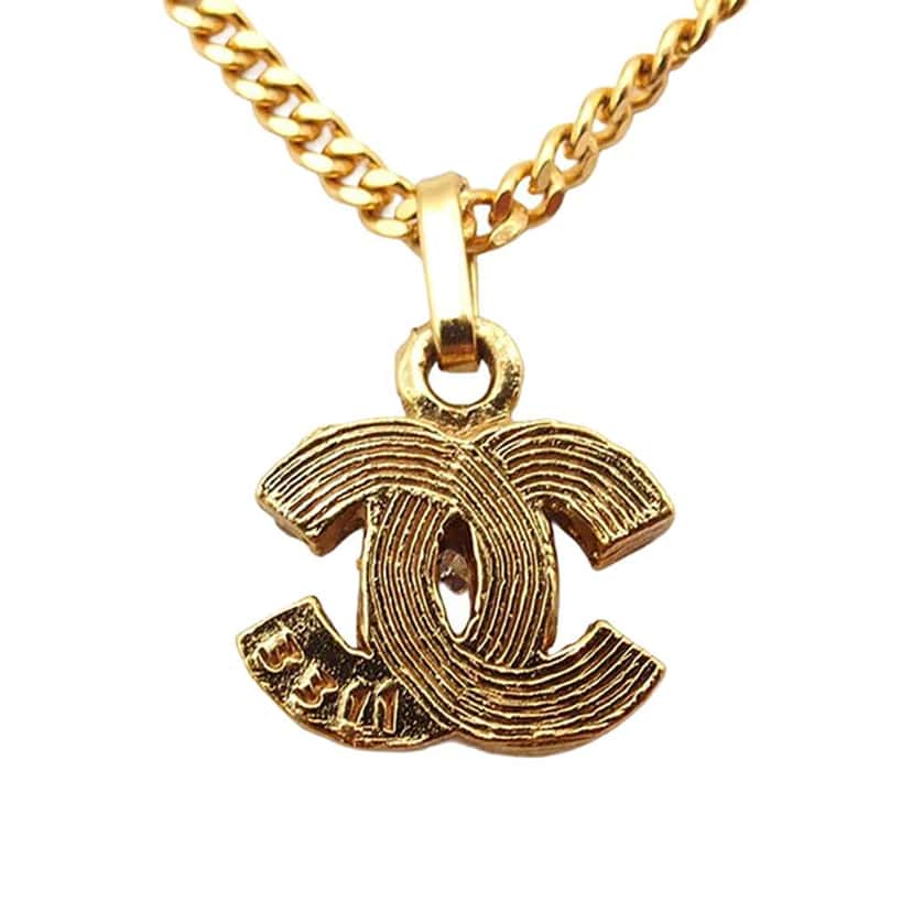 Chanel Gold Plated CC Rhinestone Pendant Necklace Gold Metal Good condition - Back View