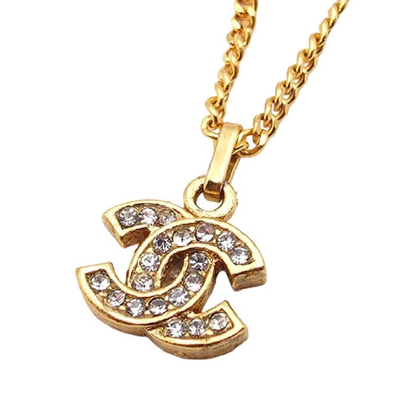 Chanel Gold Plated CC Rhinestone Pendant Necklace Gold Metal Good condition - Inside View