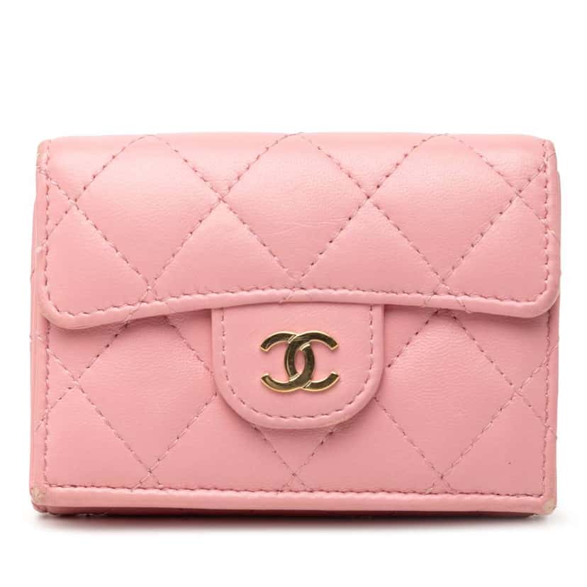 Chanel CC Quilted Lambskin Compact Flap Wallet Pink Leather Good condition - Front View