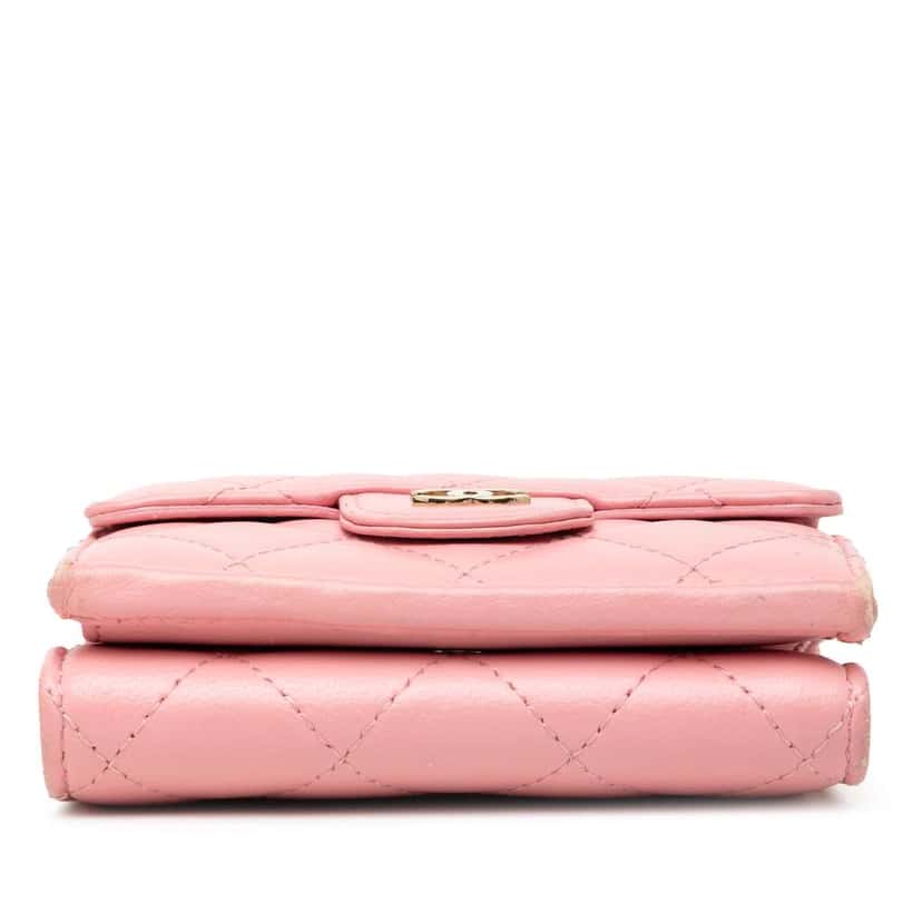 Chanel CC Quilted Lambskin Compact Flap Wallet Pink Leather Good condition - Inside View