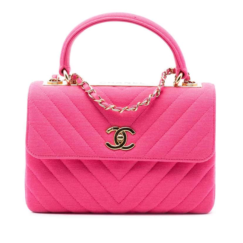 Chanel Small Chevron Jersey Trendy CC Top Handle Flap Pink Cotton Very good condition - Front View