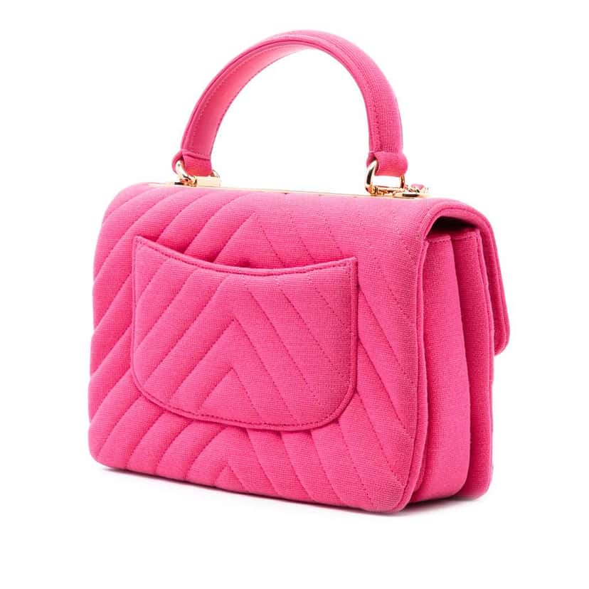 Chanel Small Chevron Jersey Trendy CC Top Handle Flap Pink Cotton Very good condition - Back View