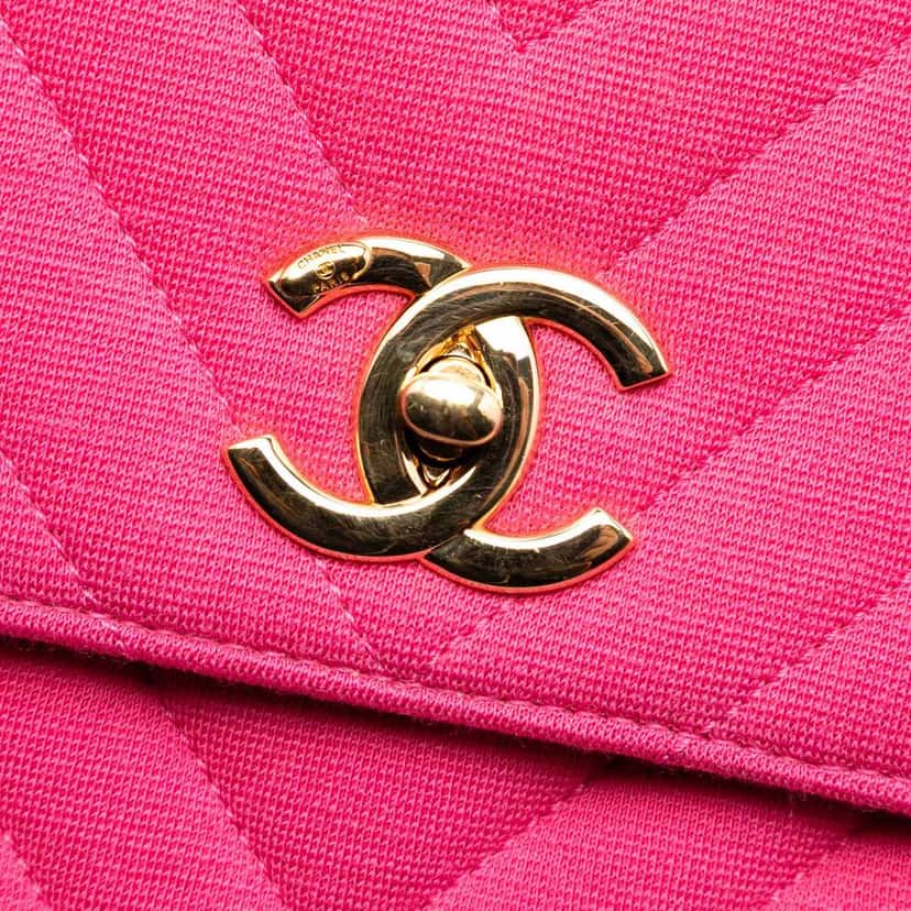 Chanel Small Chevron Jersey Trendy CC Top Handle Flap Pink Cotton Very good condition - Box View